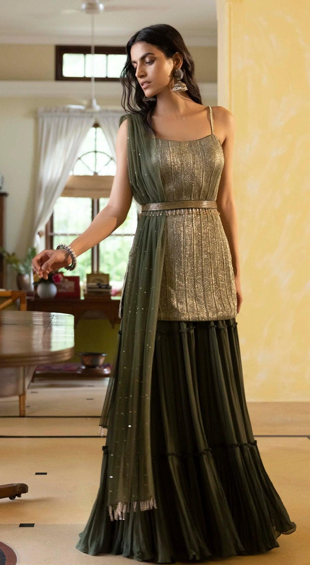 Buy Charming Grey Embroidered Chinon Reception Wear Gown - Zeel Clothing
